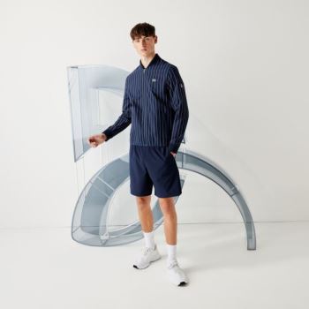 Lacoste SPORT x Novak Djokovic Striped Bomber Jacket - Bunda Pánské Tmavě Blankyt Blankyt / Bílé | C